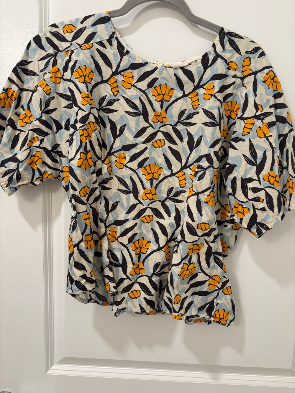 MELLODAY Yellow Floral Puff-Sleeve Peplum Blouse